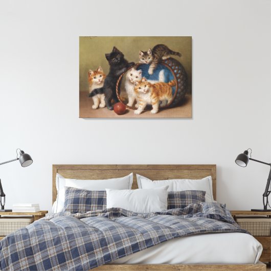 katten geven Sophie Sperlich de rode bal Canvas Afdruk (Insitu (Slaapkamer))
