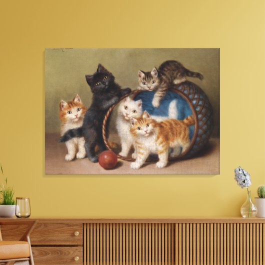  katten geven Sophie Sperlich de rode bal Canvas Afdruk (Insitu (Woonkamer))