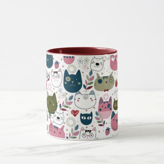 Katten gezichten gedempt warm groen blauwgroen roz mok (Midden)