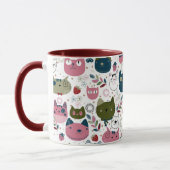 Katten gezichten gedempt warm groen blauwgroen roz mok (Links)