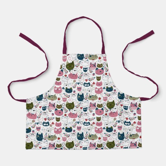 Katten gezichten gedempt warm groen blauwgroen roz schort (Voorkant)