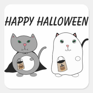 Katten Ghost Vampire Happy Halloween Custom Vierkante Sticker