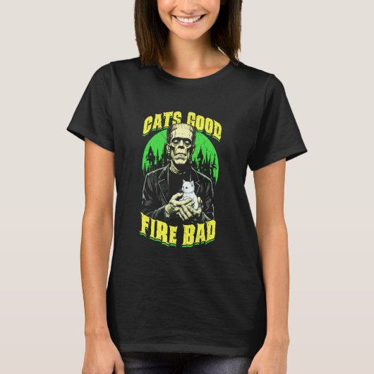 Katten Goed Vuur Slecht Grappig Frankenstein Kat L T-shirt (Voorkant)