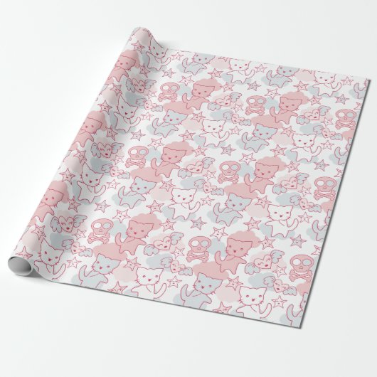 Katten Gothic Japanse stijl Kawaii Heart Cloud Cadeaupapier (Uitgerold)