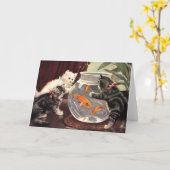  Katten & Goudvis Notecard Kaart (Gele Bloem)
