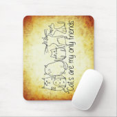 katten grappige vrienden cartoon wit bruin muismat (Met muis)