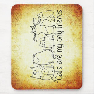 katten grappige vrienden cartoon wit bruin muismat