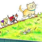 Katten groeten op de eerste schooldag  kaart