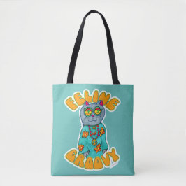 Katten Groovy Hippie Kat Marker Kunst Ontwerp Tote Bag