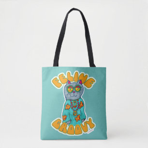 Katten Groovy Hippie Kat Marker Kunst Ontwerp Tote Bag
