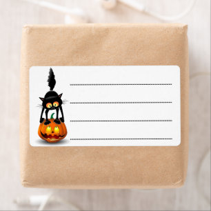 Katten Halloween Bang Tekenfilm op Pompoen Etiket