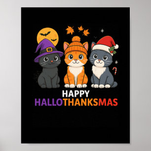 Katten Halloween Kerstmis Gelukkig Hallothanksmas Poster