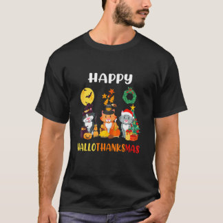Katten Halloween Kerstmis Gelukkig Hallothanksmas  T-shirt
