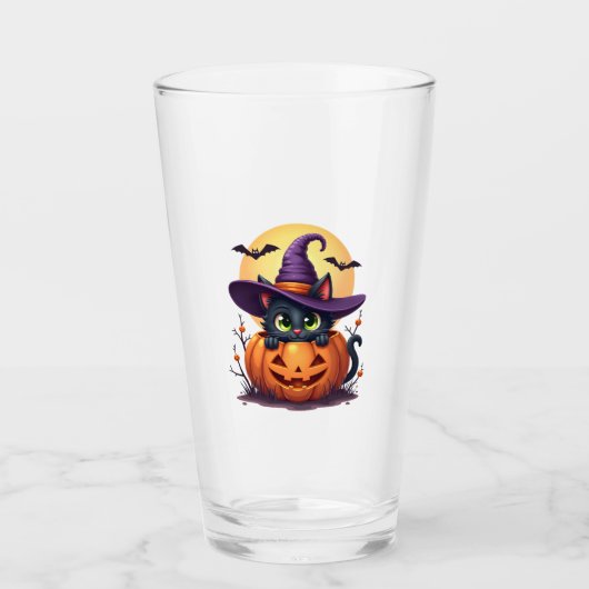 Katten Halloween Pompoen Zwart Kat Glas (Voorkant)
