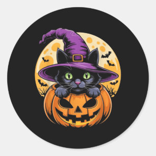 Katten Halloween Pompoen Zwart Kat Griezelig Spook Ronde Sticker
