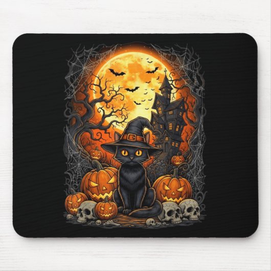 Katten Halloween Pompoen Zwart Muismat (Voorkant)