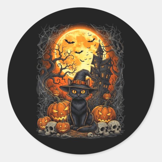 Katten Halloween Pompoen Zwart Ronde Sticker (Voorkant)