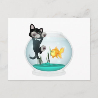 katten hangen op viskuit briefkaart