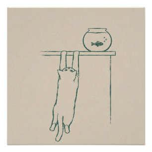 Katten hangend aan een plank terwijl ze een goudvi perfect poster
