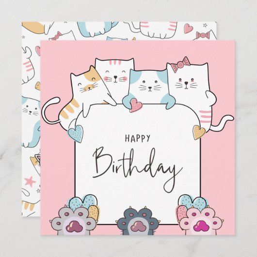 Katten Happy Birthday Feestdagenkaart (Voorkant / Achterkant)