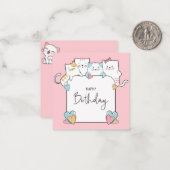 Katten Happy Birthday Notitiekaartje (Voorkant / Achterkant in situ)