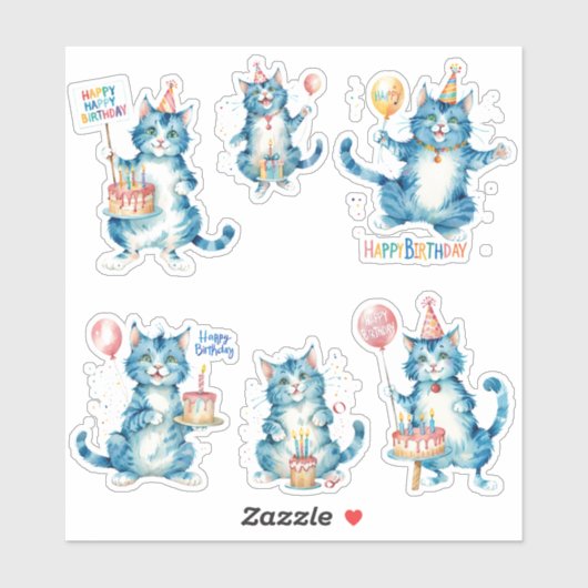 Katten Happy Birthday Sticker (Vel)