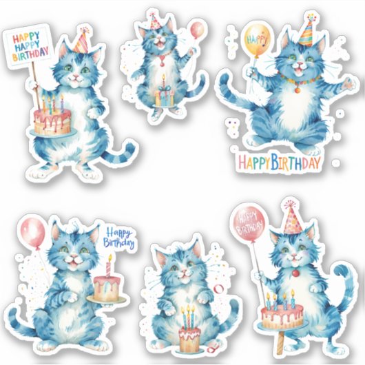 Katten Happy Birthday Sticker (Voorkant)