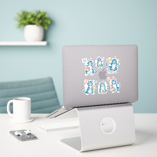 Katten Happy Birthday Sticker (Laptop op bureau)