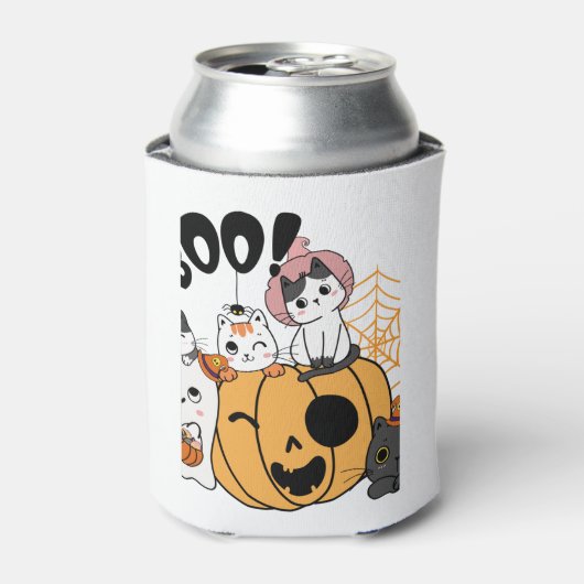 Katten hebben plezier op Halloween Sticker Blikjeskoeler (Blikje Voorkant)