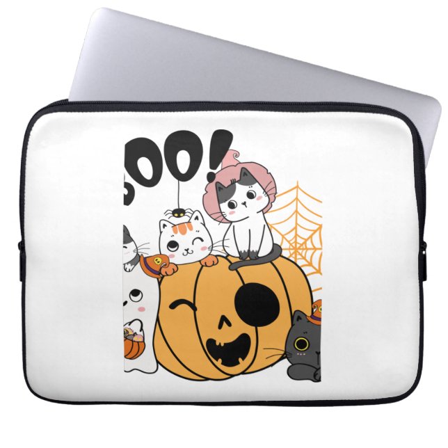 Katten hebben plezier op Halloween Sticker Laptop Sleeve (Voorkant)