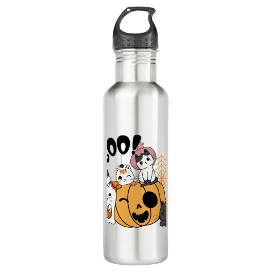 Katten hebben plezier op Halloween Sticker Waterfles (Voorkant)
