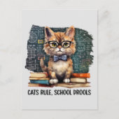Katten heersen, school drollen briefkaart (Voorkant)