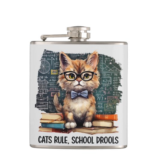 Katten heersen, school drollen heupfles (Voorkant)