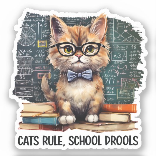 Katten heersen, school drollen sticker (Voorkant)