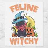 Katten heks funny spooky Halloween kat kitten Wijn Etiket (Enkel label)