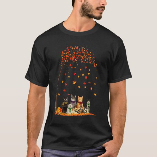 Katten Herfst Autumn Leaf Tree Cat 1 T-shirt (Voorkant)