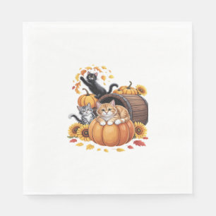 Katten Herfst Eikenboom Pompoenen Thanksgiving Zon Servet