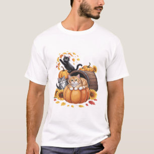 Katten Herfst Eikenboom Pompoenen Thanksgiving Zon T-shirt