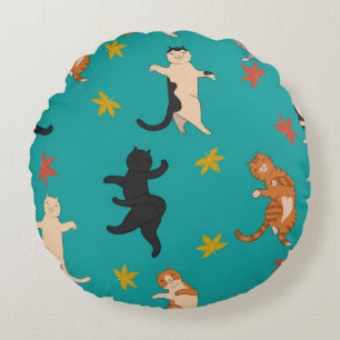Katten, herfst gebladerte, schattig patroon rond kussen