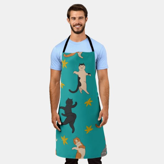 Katten, herfst gebladerte, schattig patroon schort (Gedragen)