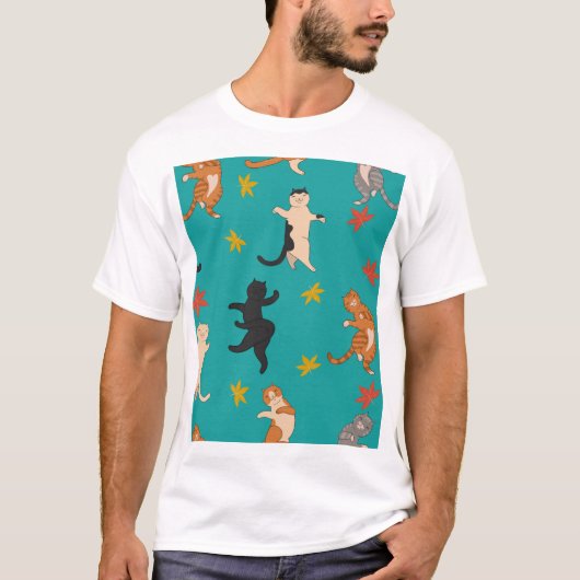 Katten, herfst gebladerte, schattig patroon t-shirt (Voorkant)