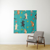 Katten, herfst gebladerte, schattig patroon wandkleed (In situ)
