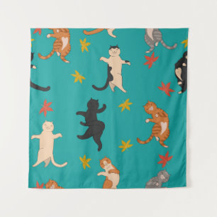 Katten, herfst gebladerte, schattig patroon wandkleed