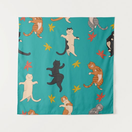 Katten, herfst gebladerte, schattig patroon wandkleed (Voorkant)