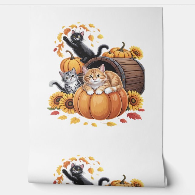 Katten Herfst Herfst Pompoenen Thanksgiving Zonneb Behang (Afrollen)