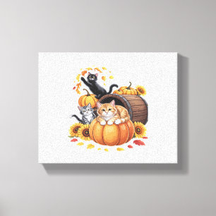 Katten Herfst Herfst Pompoenen Thanksgiving Zonneb Canvas Afdruk