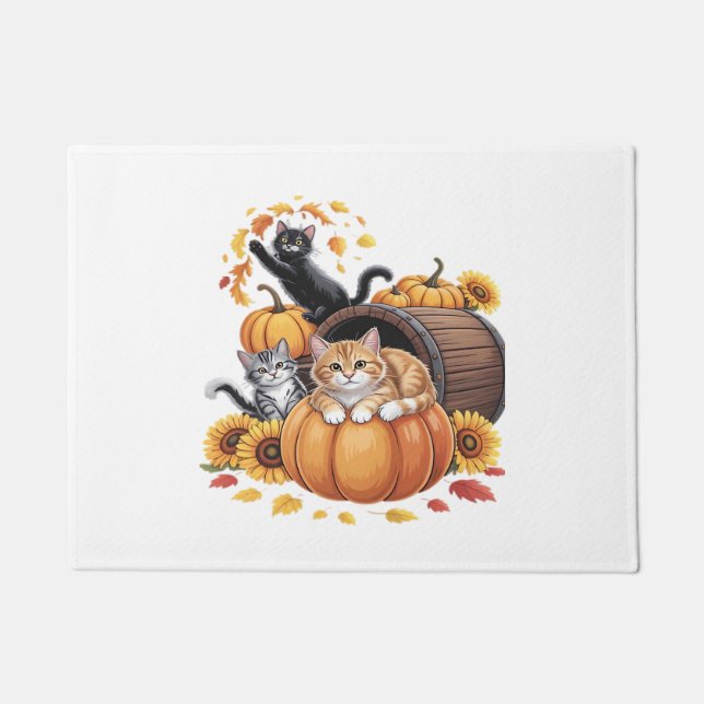 Katten Herfst Herfst Pompoenen Thanksgiving Zonneb Deurmat (Voorkant)
