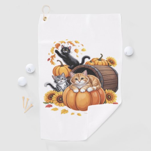 Katten Herfst Herfst Pompoenen Thanksgiving Zonneb Golfhanddoek (Insitu)