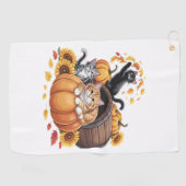 Katten Herfst Herfst Pompoenen Thanksgiving Zonneb Golfhanddoek (Horizontaal)