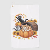 Katten Herfst Herfst Pompoenen Thanksgiving Zonneb Golfhanddoek (Voorkant)